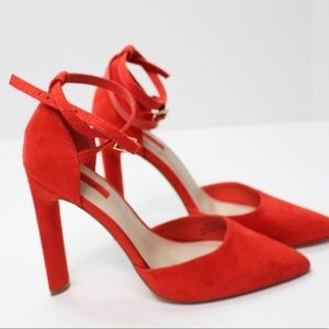 Red/Orange suede heels